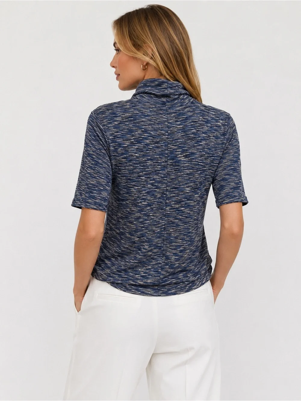 Free People Blue Space-Dye Turtleneck Short-Sleeve Knit S NWT